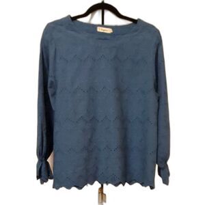 Blue Women's Eyelet Peasant Blouse Top Size  L